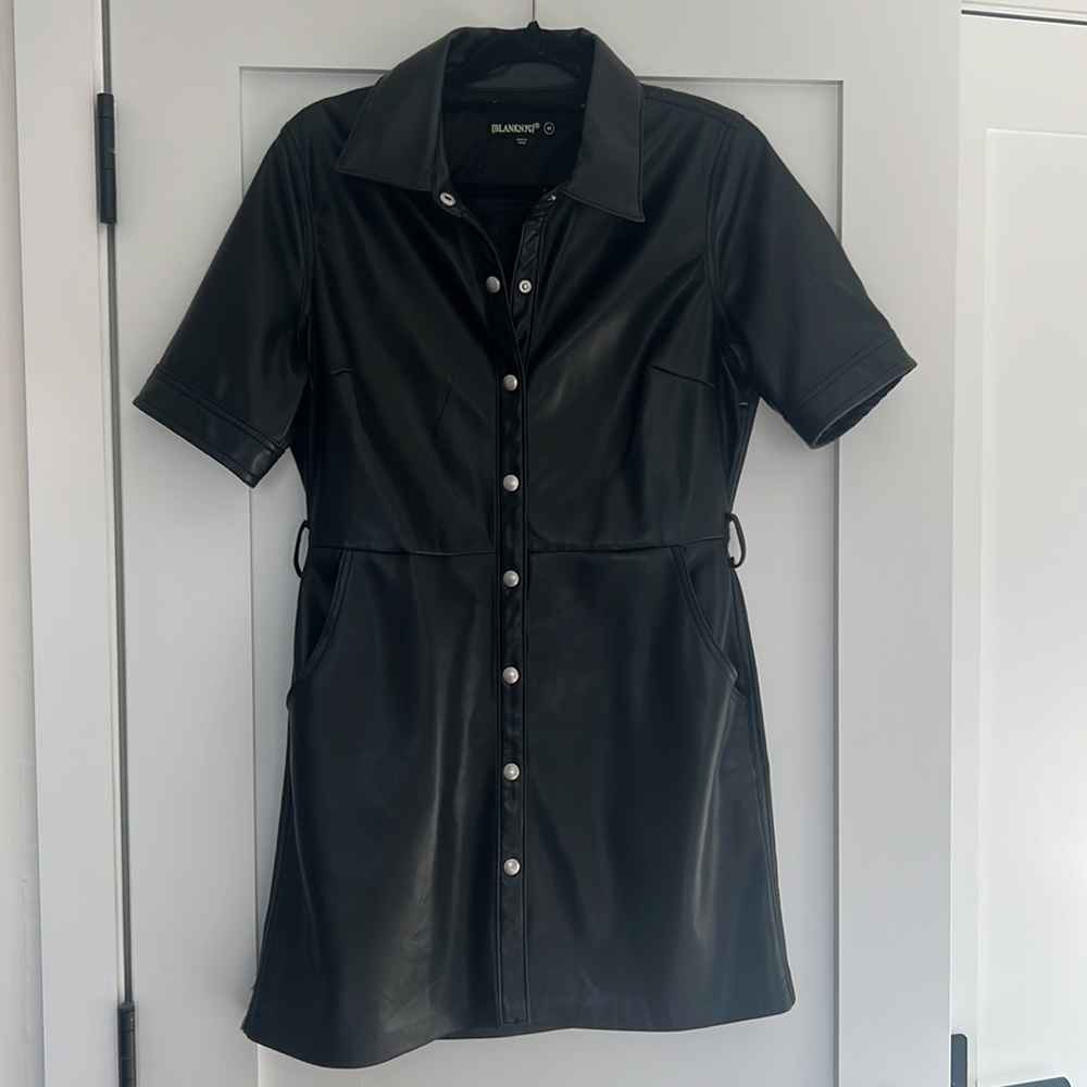 BLANKNYC tie waist faux leather dress